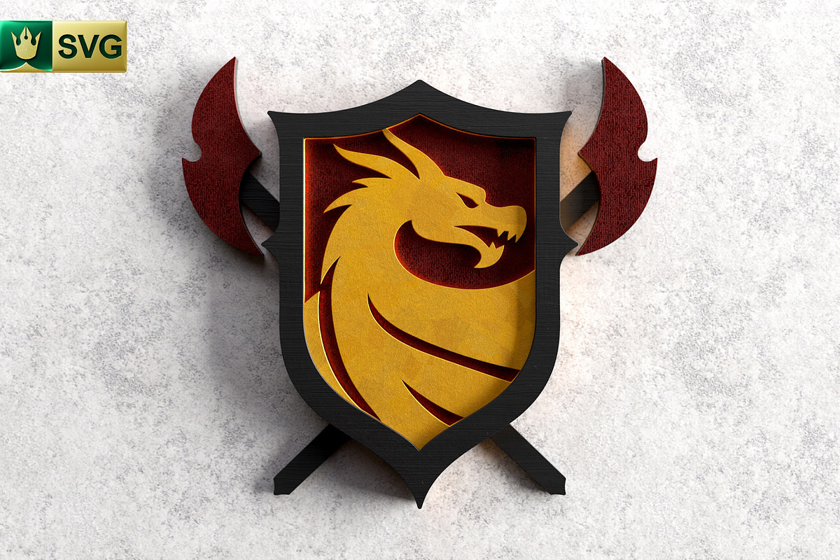 Dragon Shield 3D Layered SVG, an Object Graphic by pixaroma (Photo 1 of 10)