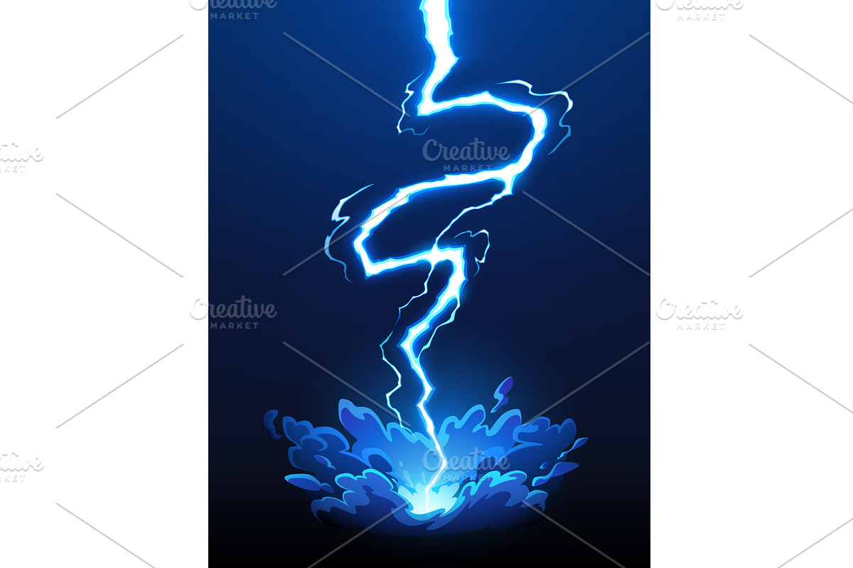 Cartoon blue thunderbolt lightning, an Illustration by Buch&Bee