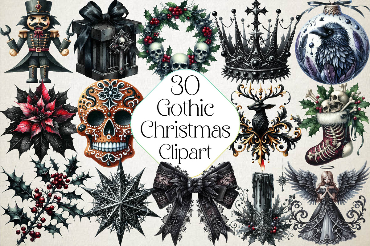 Gothic Christmas Day Clipart Bundle, an Illustration by DreamPrint404 (Photo 1 of 6)