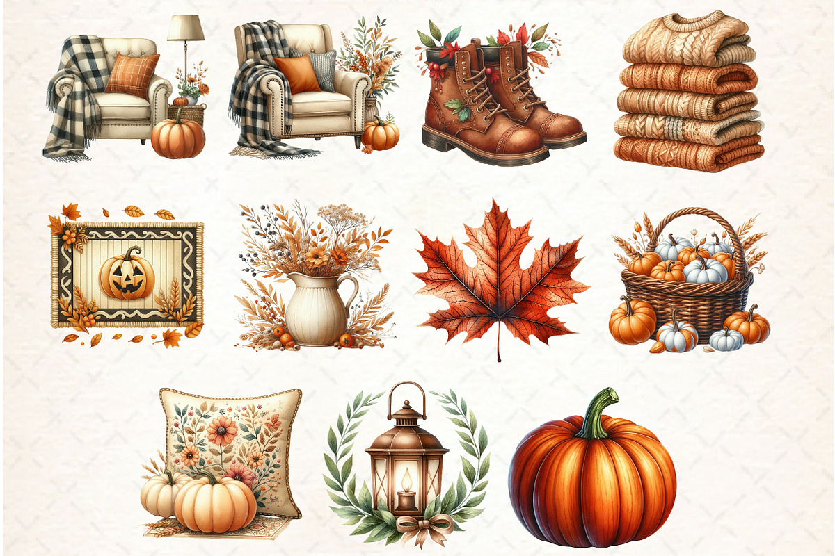 Watercolor Cozy Autumn Clipart, an Illustration by Libby Wishes (Photo 4 of 9)