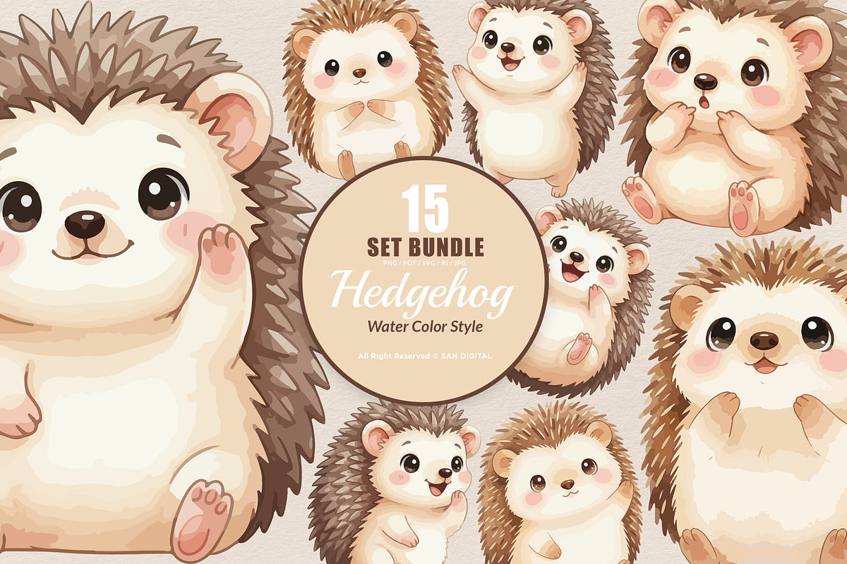 15 Bundle Watercolor Hedgehog Animal, an Animal Illustration by Morspective (Photo 1 of 8)