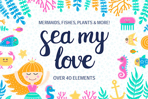 Sea My Love. Clip Art Set.