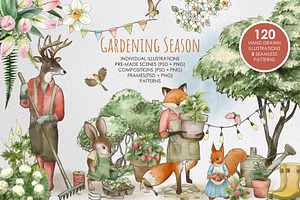 Vintage Watercolor Gardening Clipart