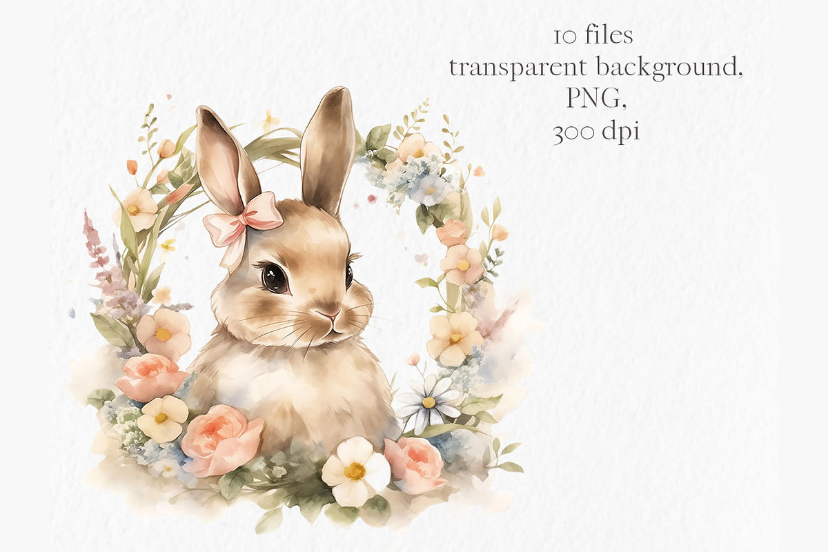 Floral easter bunny clipart, an Object Graphic by MyLittleMeow (Photo 4 of 7)