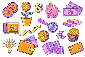 Retro finance stickers. Doodle money, a Finance Illustration by Stock-Smart-Start