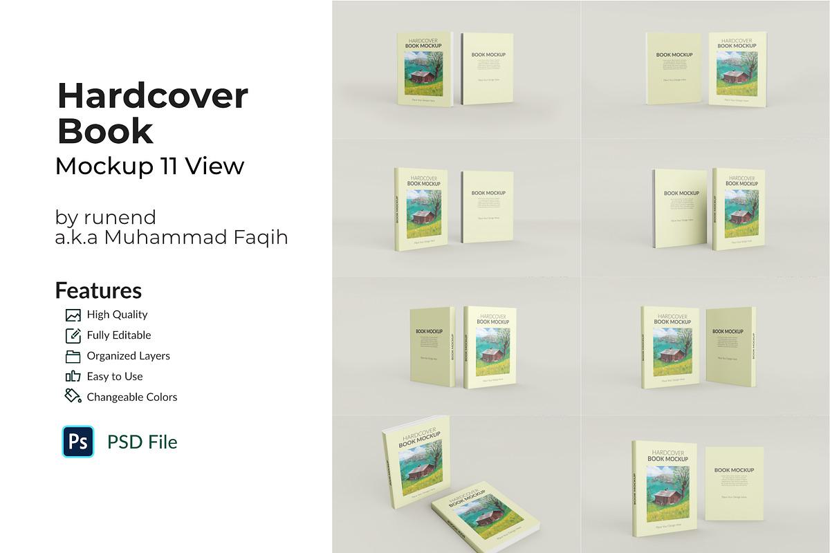Hardcover Book Mockup 11 View, a Books & Magazine Mockup by Runend (Photo 1 of 14)