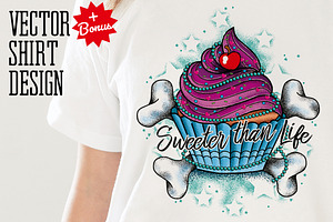 Cupcake Tattoo Style Vector