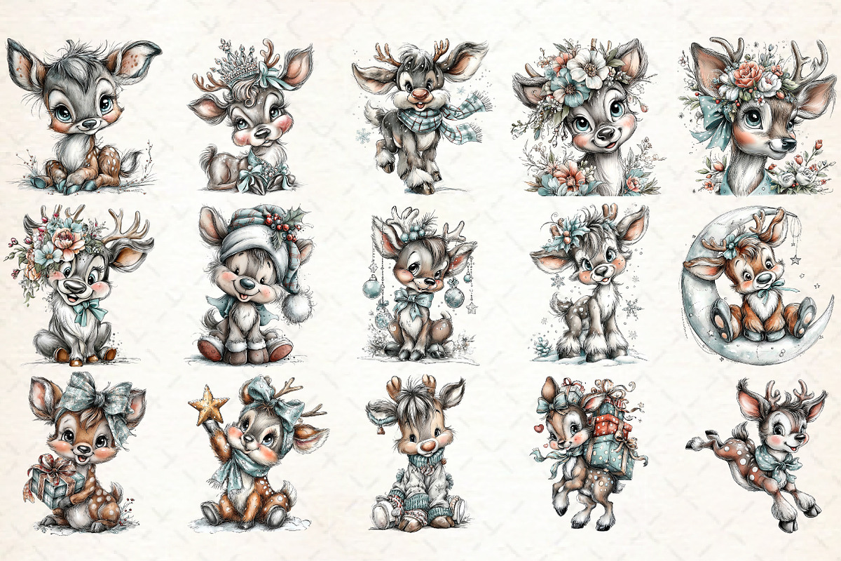 Whimsical Reindeer Clipart Bundle, an Illustration by Libby Wishes (Photo 2 of 3)
