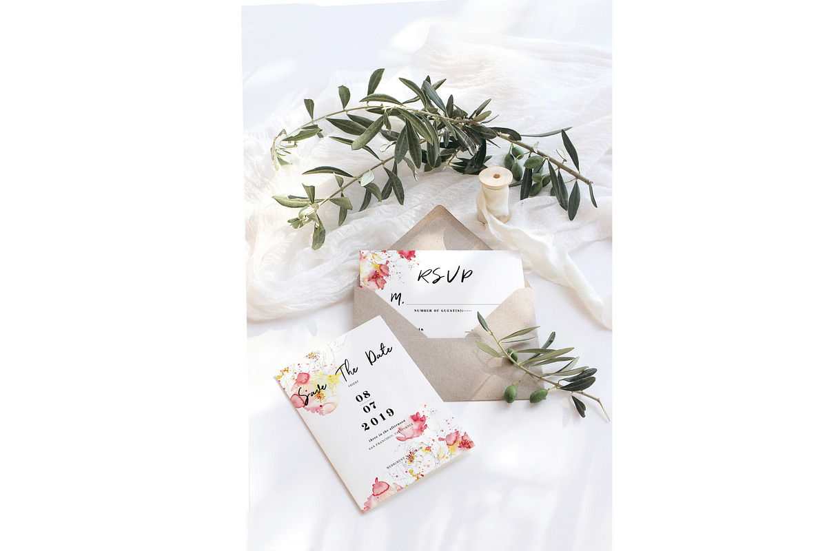 watercolor 8 peonies wedding cards, an Invitation Template by TurquoiseDesign (Photo 5 of 7)