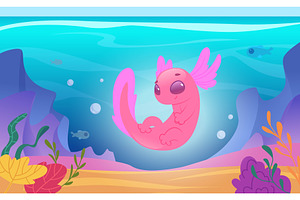 Axolotl. Cartoon background, an Animal Illustration by Onyx