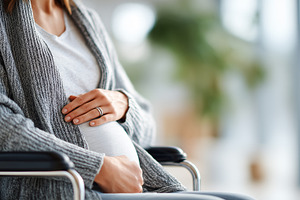 Pregnant woman sitting in wheelchair, a Person Photo by MistyDay