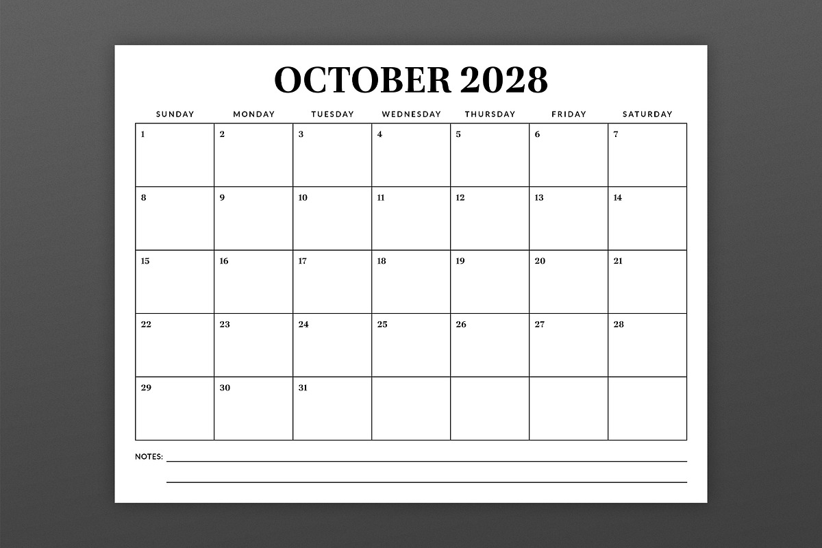 2028 8.5 x 11 Inch Calendar Template, a Stationery Template by Running With Foxes (Photo 4 of 5)