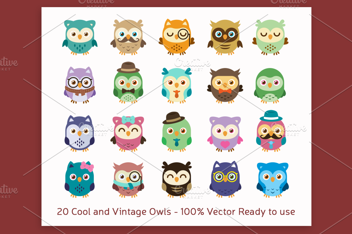Owls Clip art/Owls Mascot Kit, an Animal Illustration by Manudesign (Photo 1 of 3)