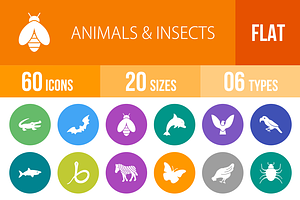 60 Animals&Insects Flat Round Icons