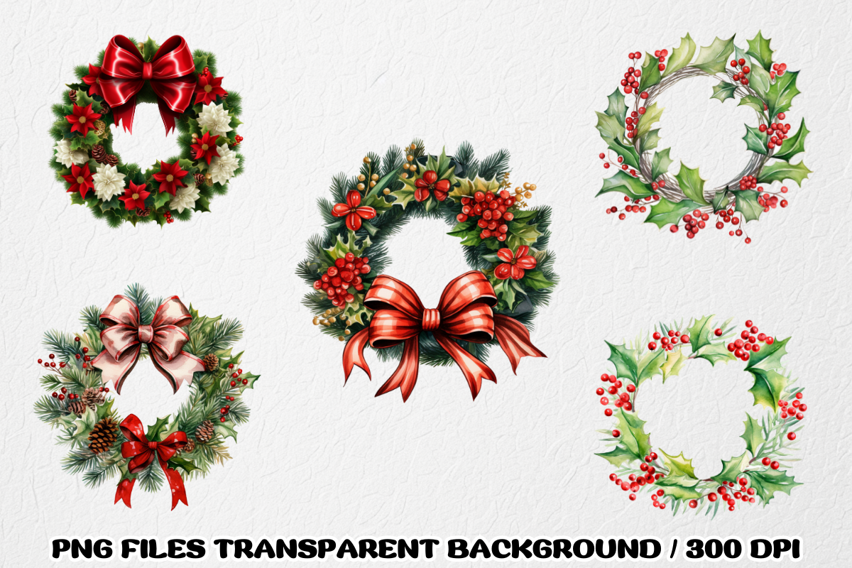 Christmas Wreath Sublimation Clipart, a Decorative Illustration by SindyPrintDesign (Photo 3 of 3)