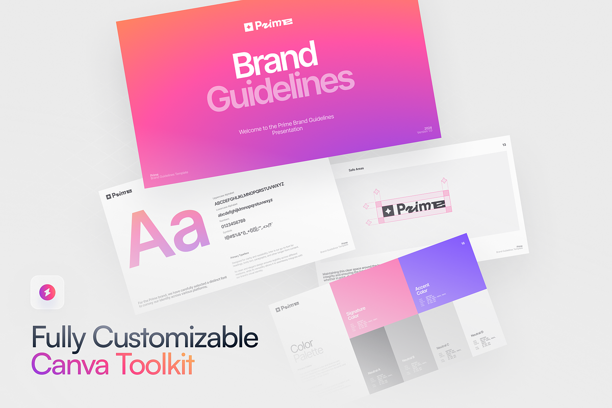 Prime Brand Guidelines • Canva, a Branding & Logo Template by Vasil Enev (Photo 2 of 11)