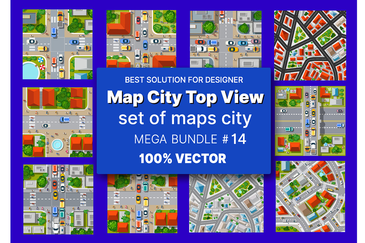 Map city top view set architecture, an Object Illustration by AlexZeL
