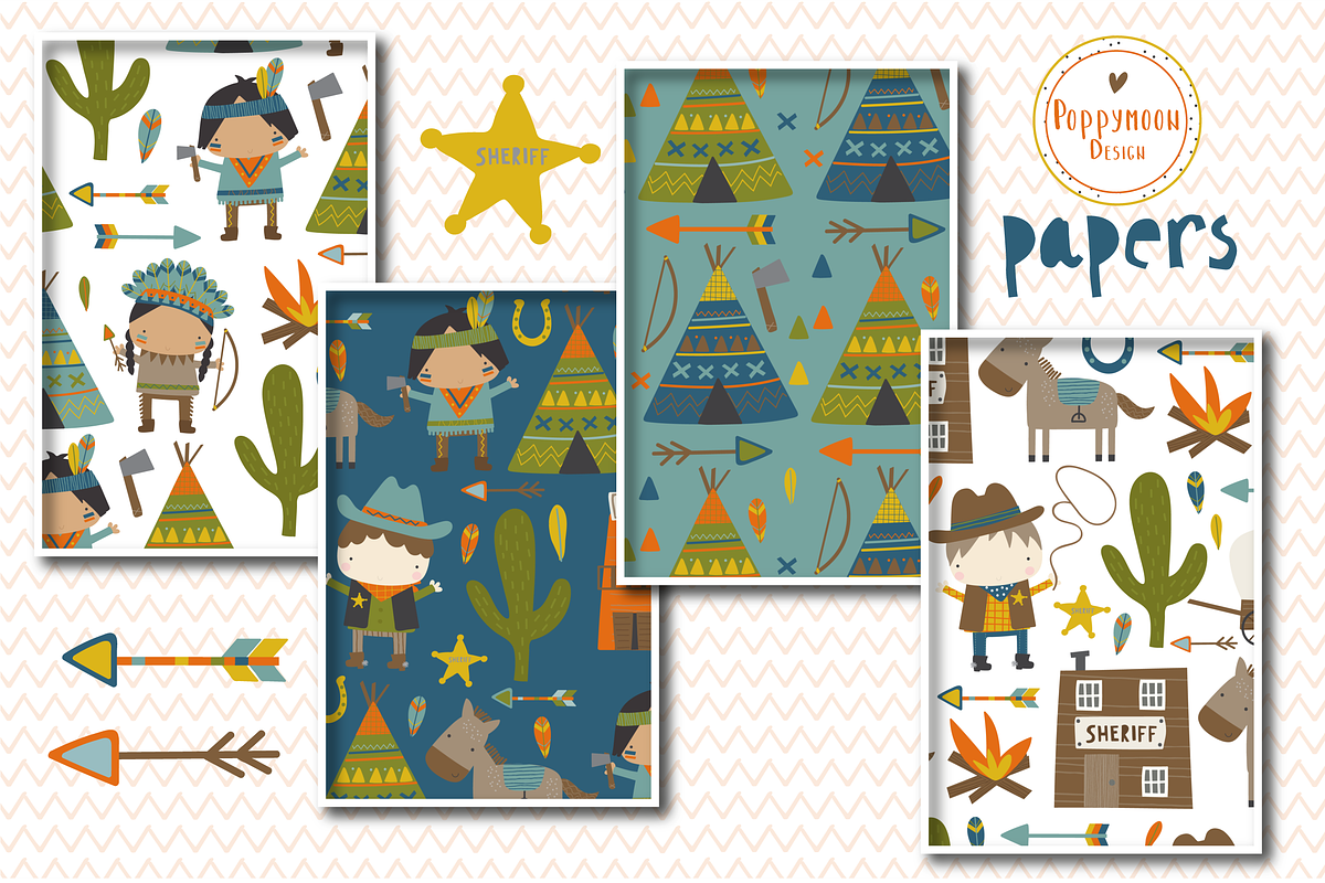 Wild West paper set, a Pattern Graphic by Poppymoondesign (Photo 2 of 3)