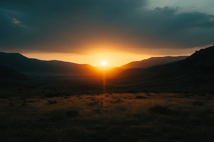 Majestic Sunset Over Mountains With, a Photo by Tanuart