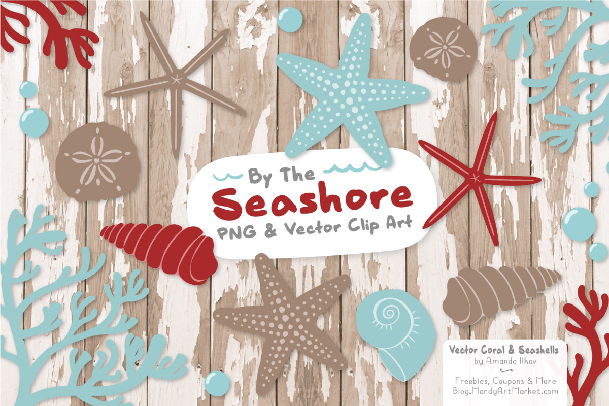 Seashells Clipart in Red & Robin Egg, an Illustration by Amanda Ilkov (Photo 2 of 5)