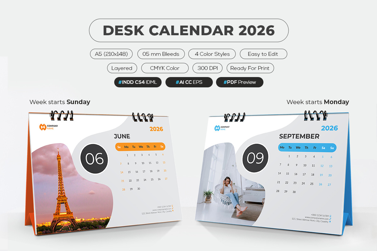 A5 Calendar 2026 Template, a Stationery Template by MstArtwork (Photo 4 of 5)