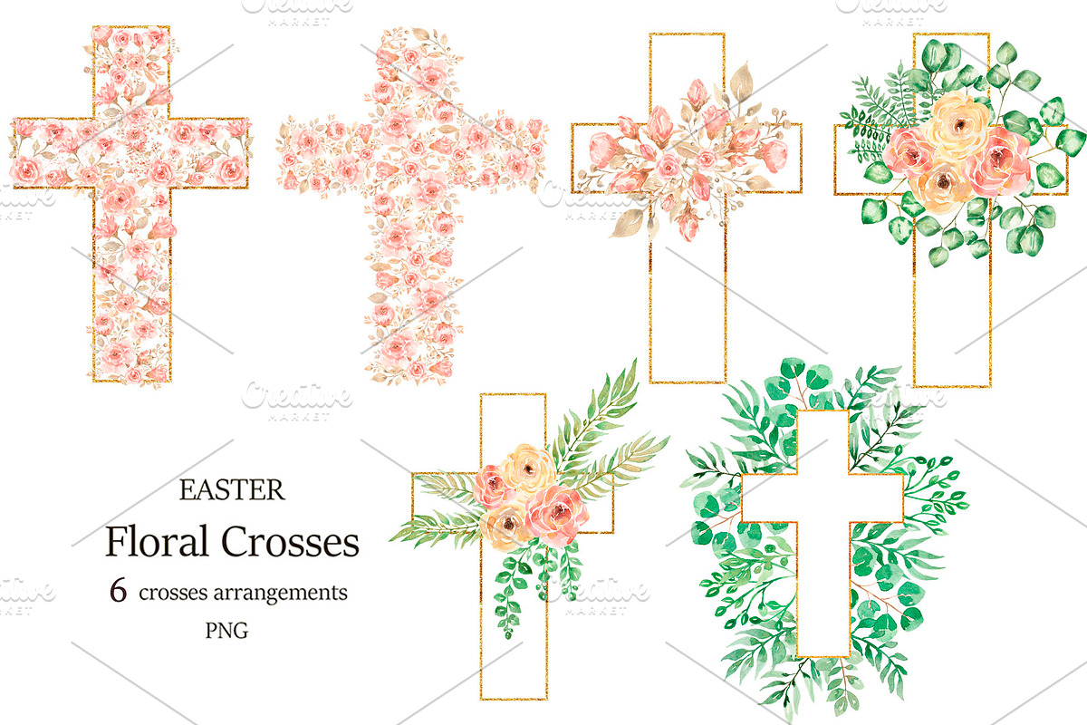 Watercolor Easter Floral Crosses, a Decorative Illustration by MayaNavits (Photo 1 of 5)