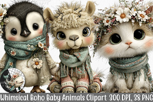 Whimsical Boho Baby Animals Clipart, an Illustration by Canvas Craft