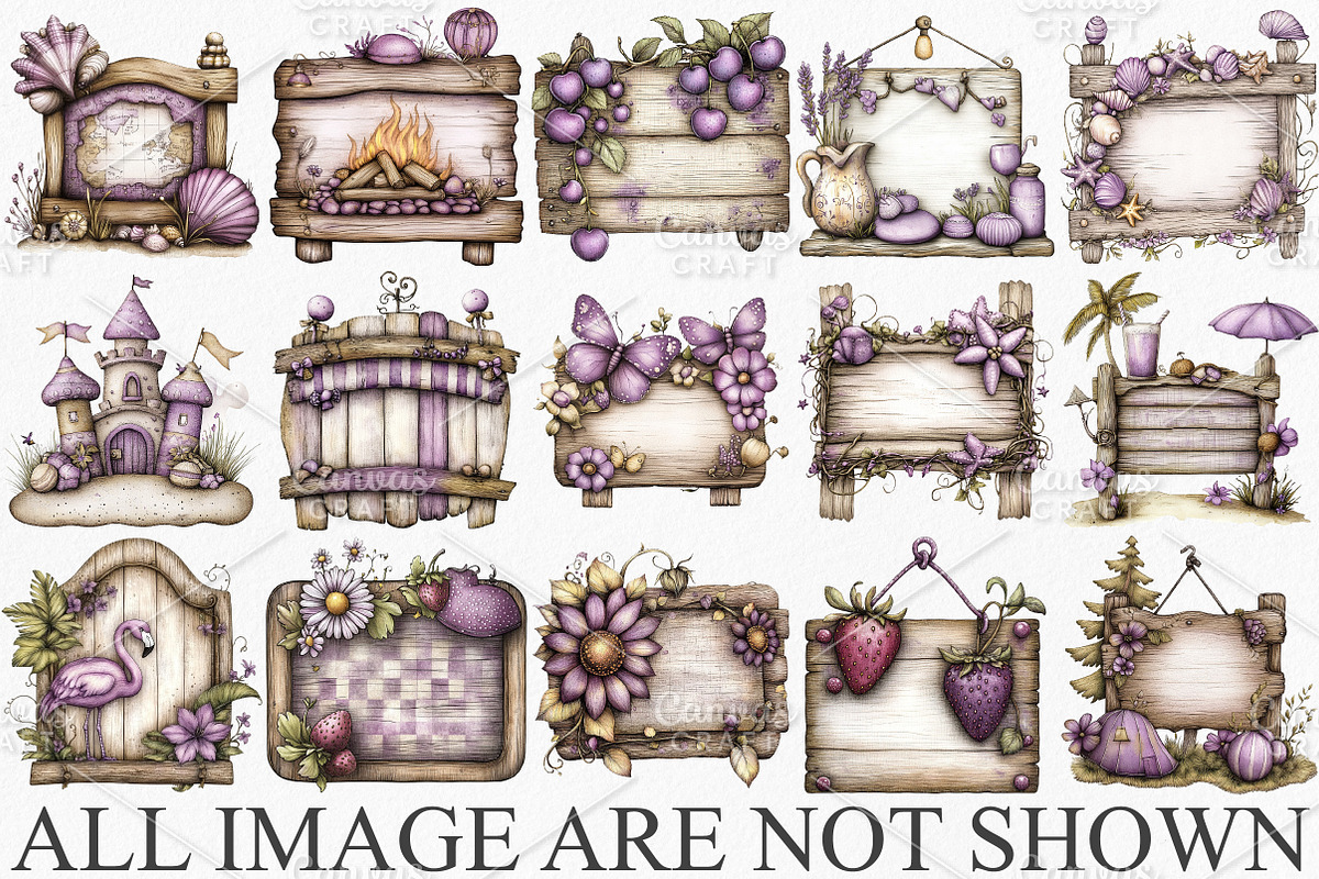 Whimsical Summer Wooden Sing Clipart, an Illustration by Canvas Craft (Photo 3 of 7)