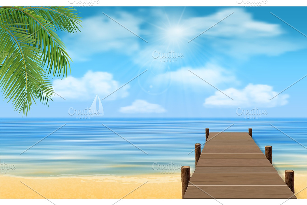 sea beach and wooden jetty, an Illustration by belander