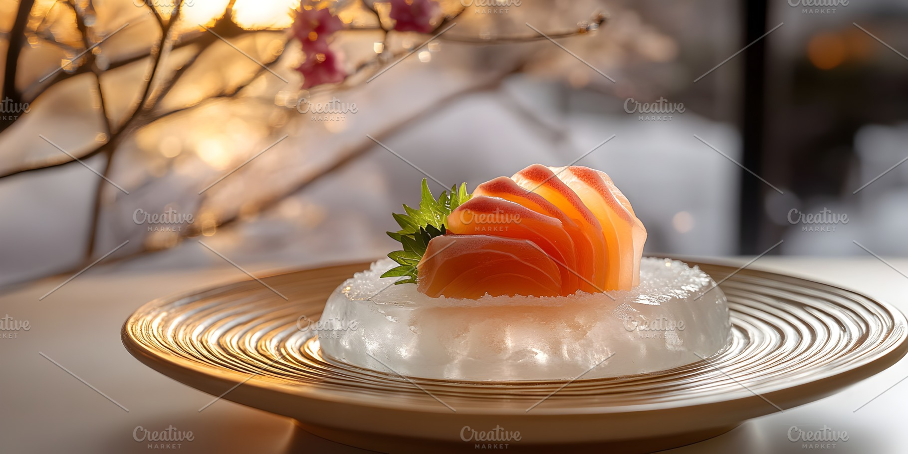 Fresh salmon sashimi on ice, a Food & Drink Photo by Photostock