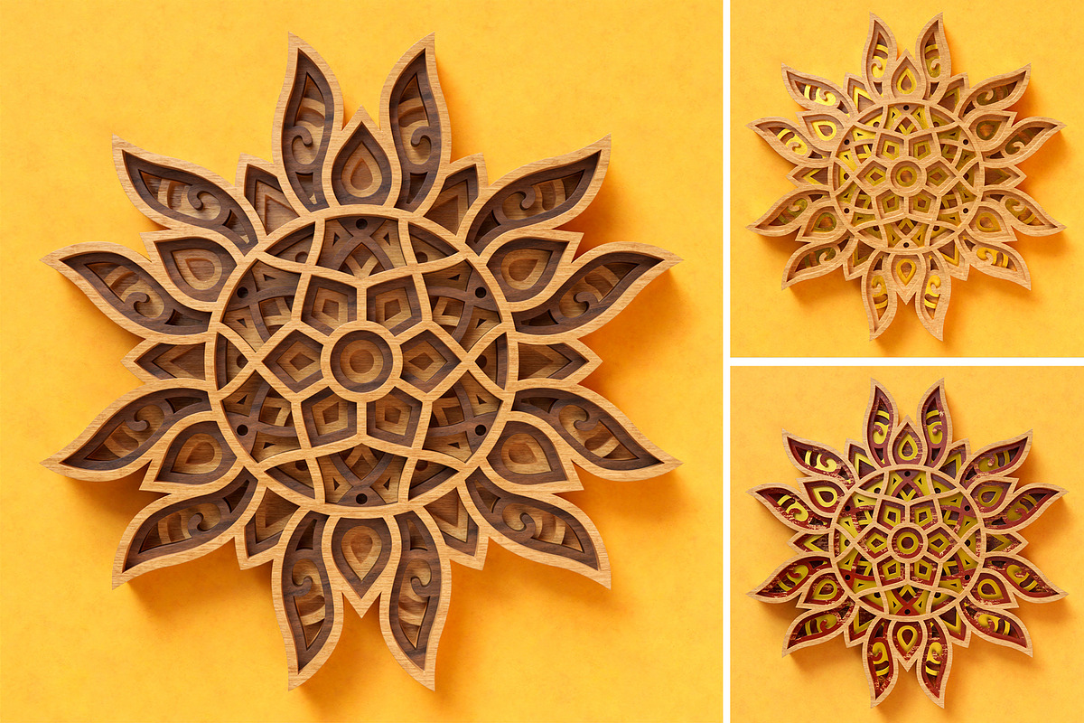 Sun Mandala 3D Layered SVG Cut File, an Illustration by pixaroma