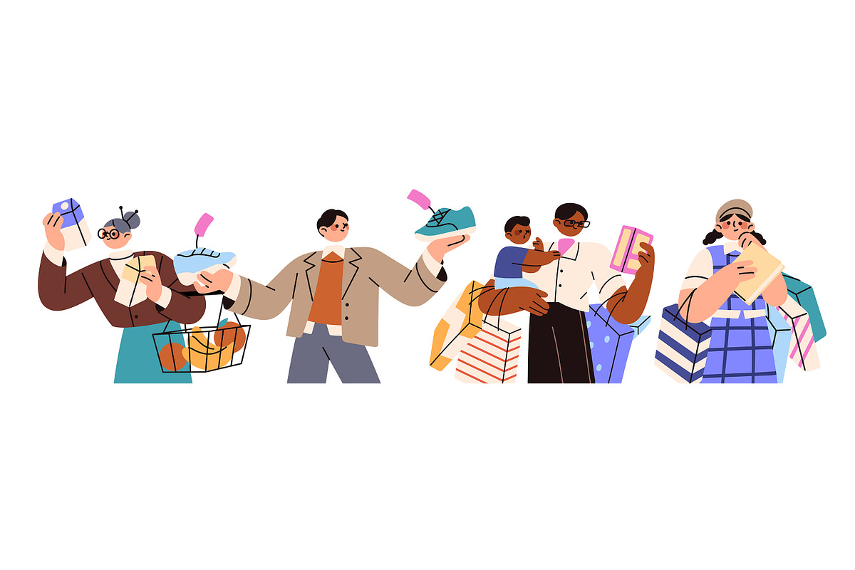 People shopping in store set, a Person Illustration by PaperTrident (Photo 2 of 15)