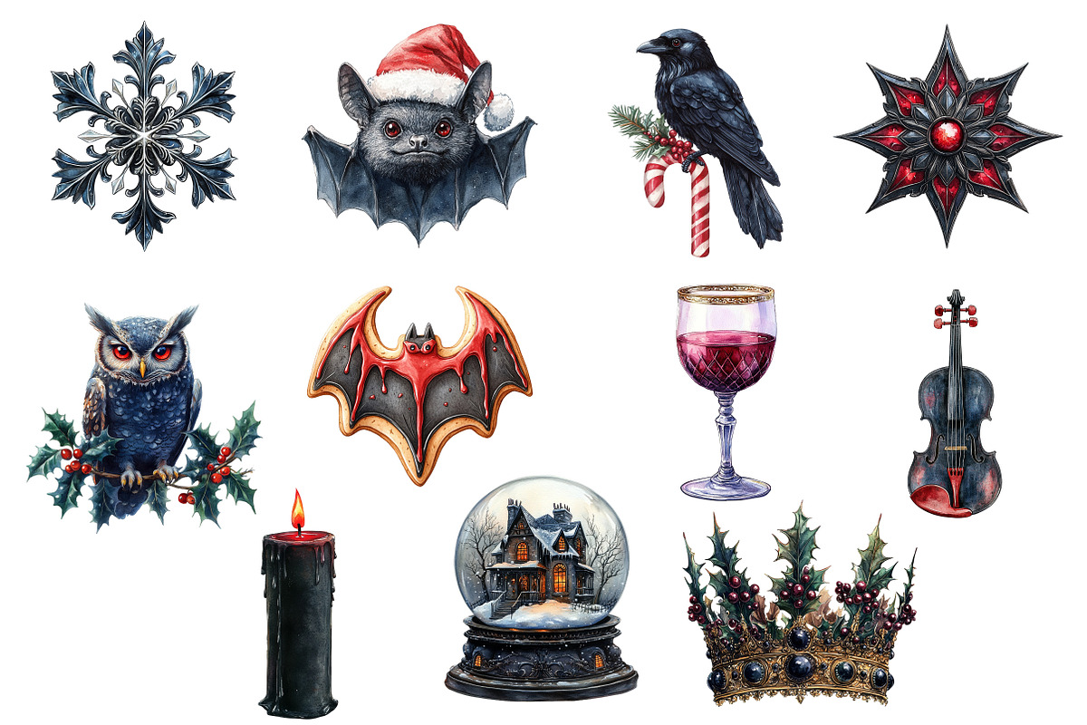 Gothic Christmas Day Clipart Bundle, an Illustration by Daily.Designs (Photo 3 of 3)