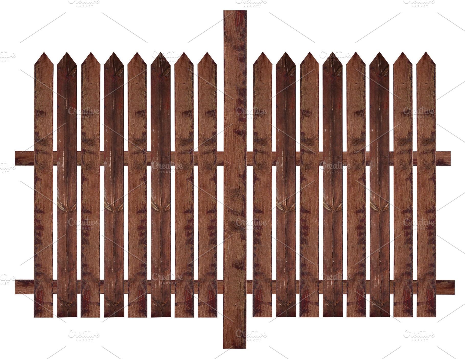 Fragment of a wooden fence made of old boards on an isolated bac, an Abstract Photo by ndanko