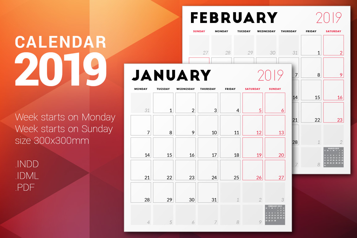 Monthly Planner 2019, a Stationery Template by AntartStock (Photo 1 of 4)
