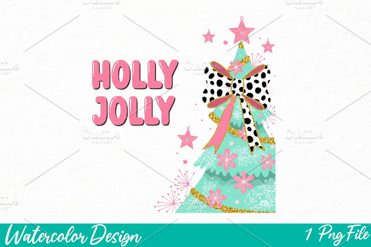 Colorful Glitter Holly Jolly Png, an Illustration by Watercolor design (Photo 1 of 3)