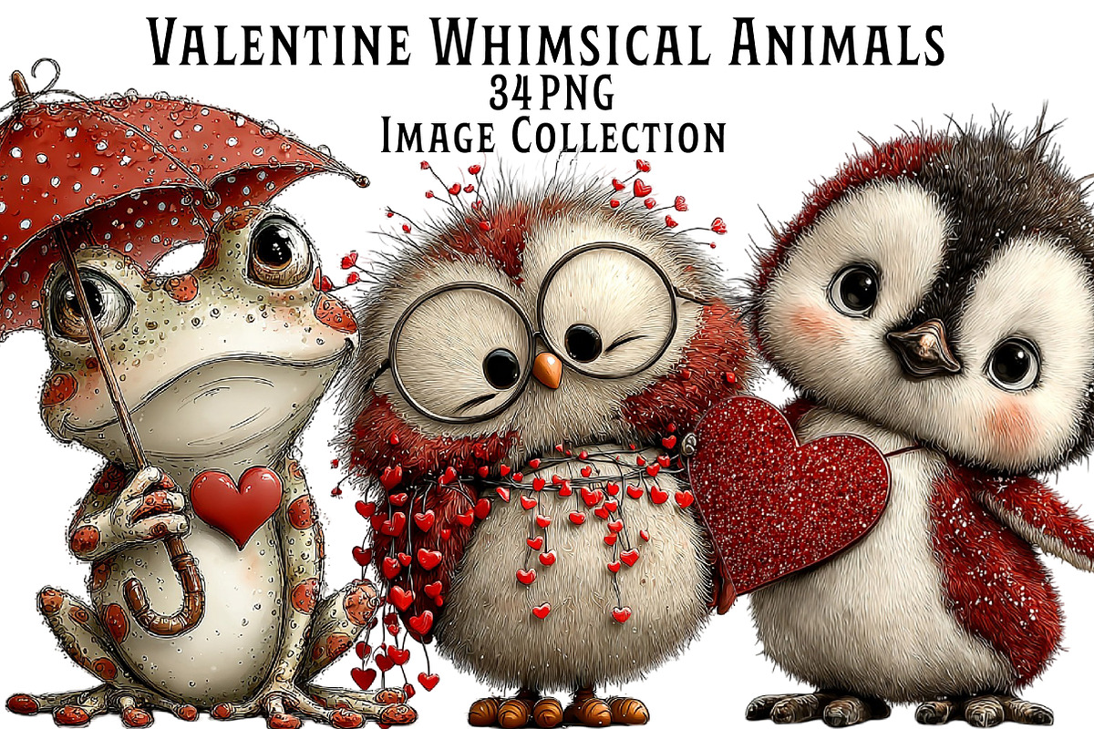 Valentine Whimsical Animals Clipart, an Illustration by Dream Creation (Photo 1 of 8)