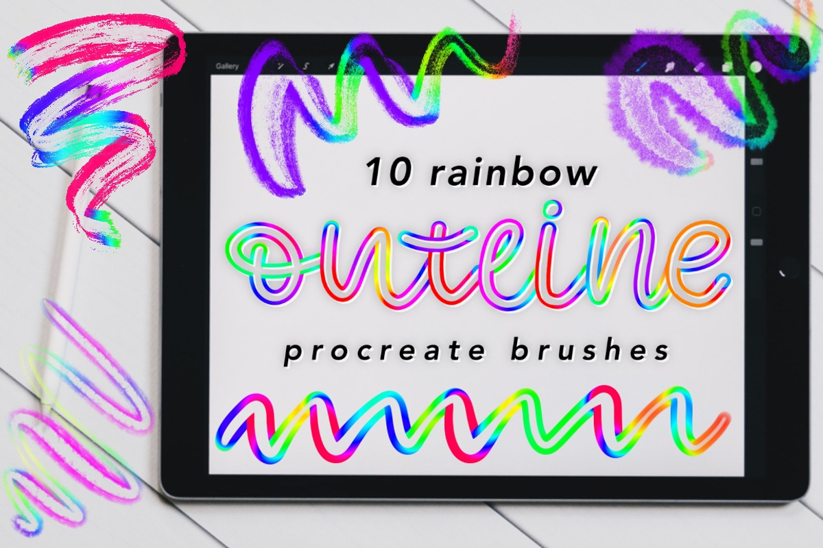 Rainbow Outline Procreate Brushes, a Brush Add-On by Almazova Dolzhenko (Photo 1 of 13)