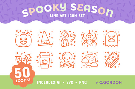 Spooky Season Line Art Icon Set