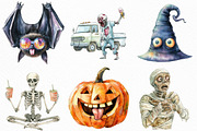 Watercolor Funny Halloween Clipart, an Illustration by Craft Nest (Thumbnail 2 of 6)