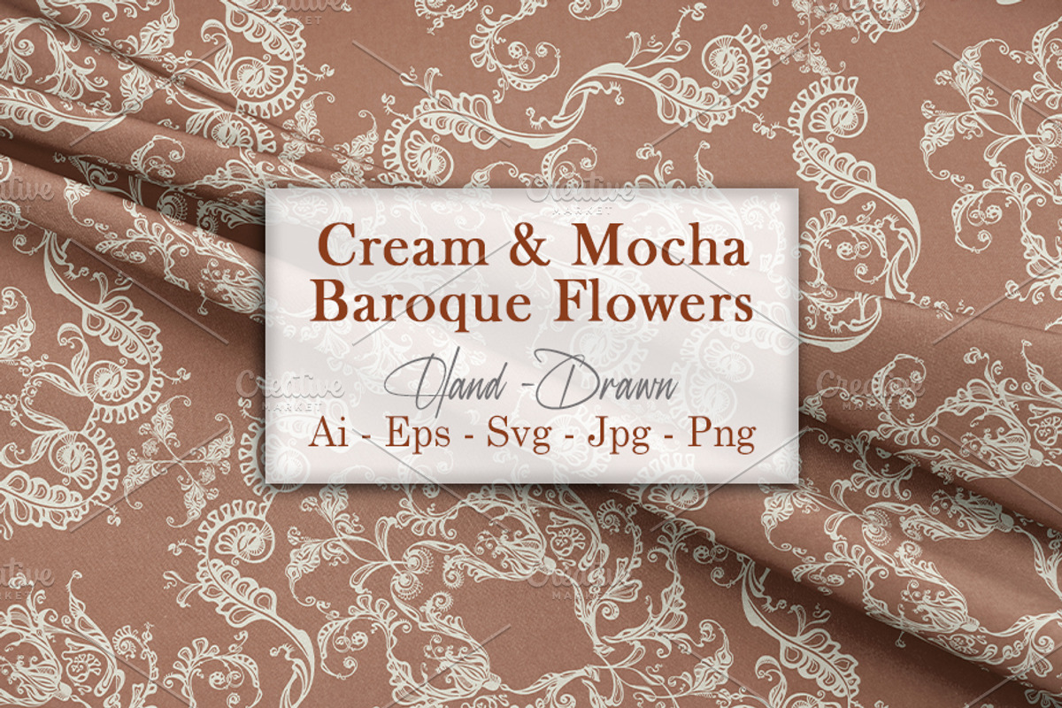 Cream & Mocha Baroque Flowers, a Pattern Graphic by ilustrinna (Photo 1 of 9)