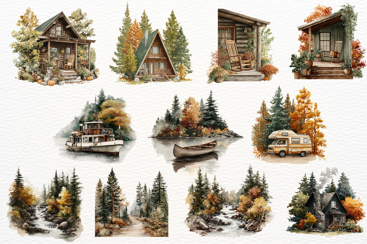 Autumn Travel Watercolor Clipart, a Seasonal Illustration by Maysa Art (Photo 3 of 6)