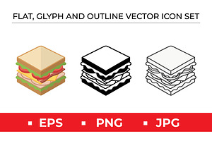 Sandwich Icon Set - 3 Styles, an Outline Icon by Artonix