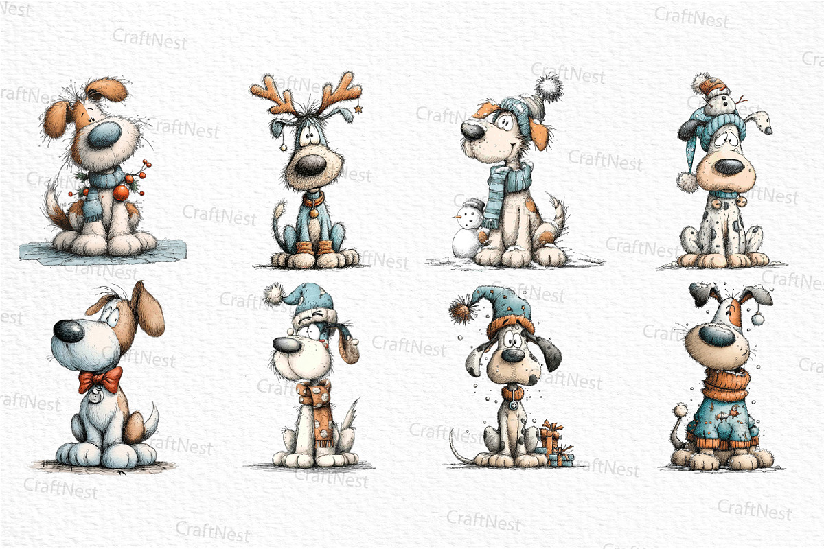 Whimsical Christmas Dog Clipart, an Illustration by Craft Nest (Photo 3 of 6)