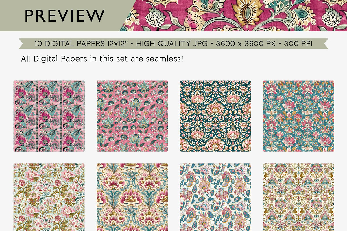 Boho Floral Digital Paper Pack, a Pattern Graphic by Maishop (Photo 2 of 8)