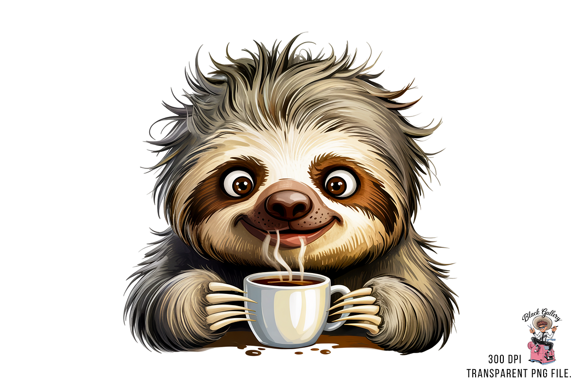 Male Sloth with Coffee Cup PNG, a Graphic by Clipart Bloom (Photo 2 of 11)