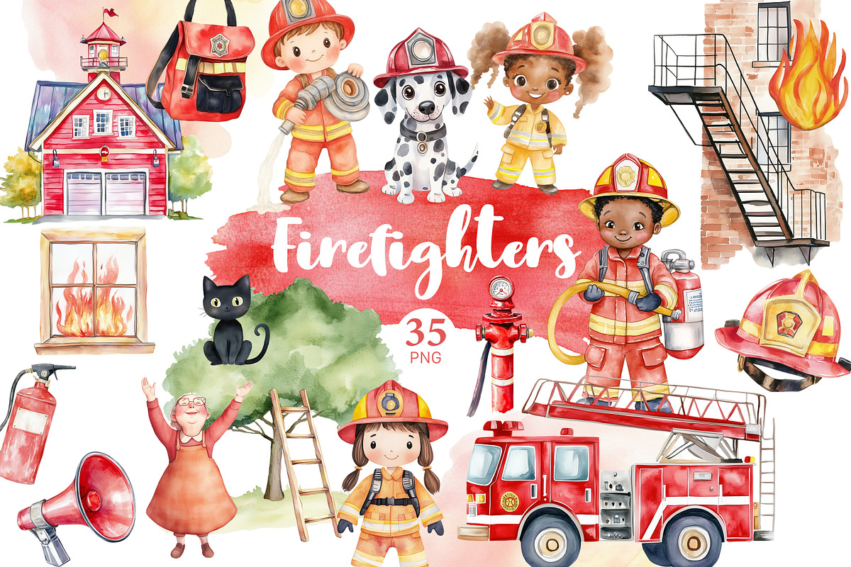 Firefighters Clipart, a Person Illustration by GlamArtZhanna (Photo 1 of 6)
