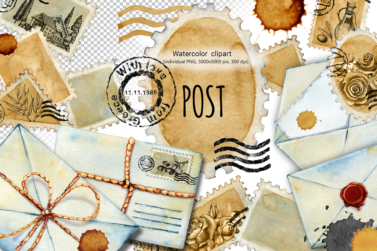 Postal clipart, blank postage stamps, an Object Illustration by Artmanata (Photo 1 of 10)