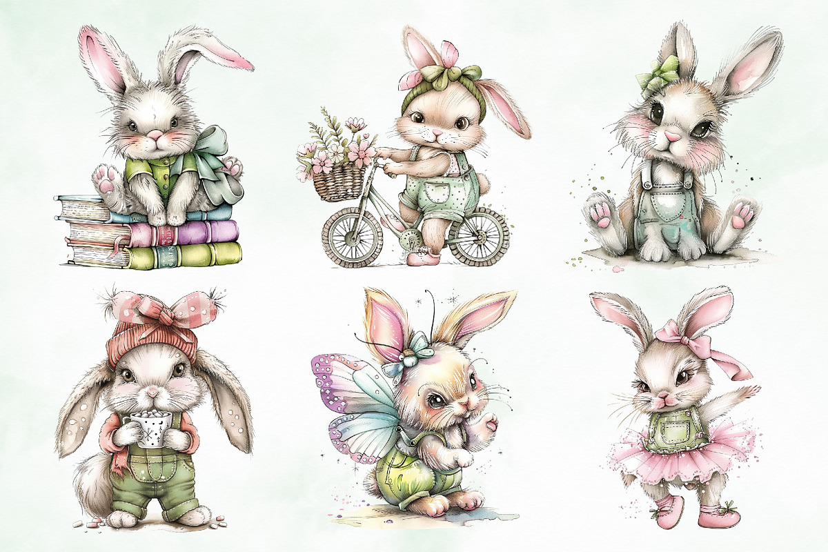 Watercolor Cute Rabbit Png Clipart, an Illustration by Creative Art (Photo 5 of 7)