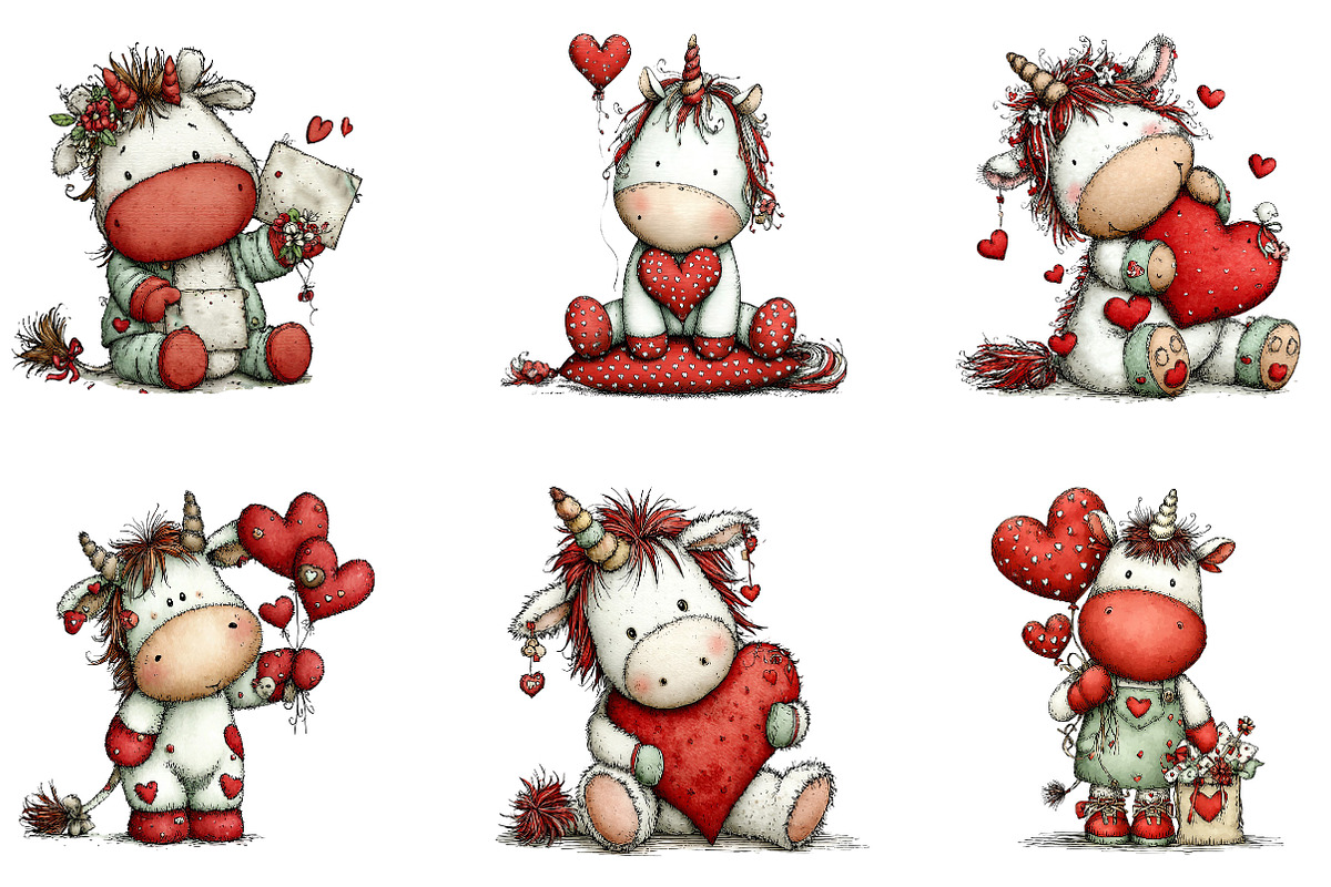 Whimsical Valentine Unicorn Clipart, an Illustration by Dream Creation (Photo 3 of 6)